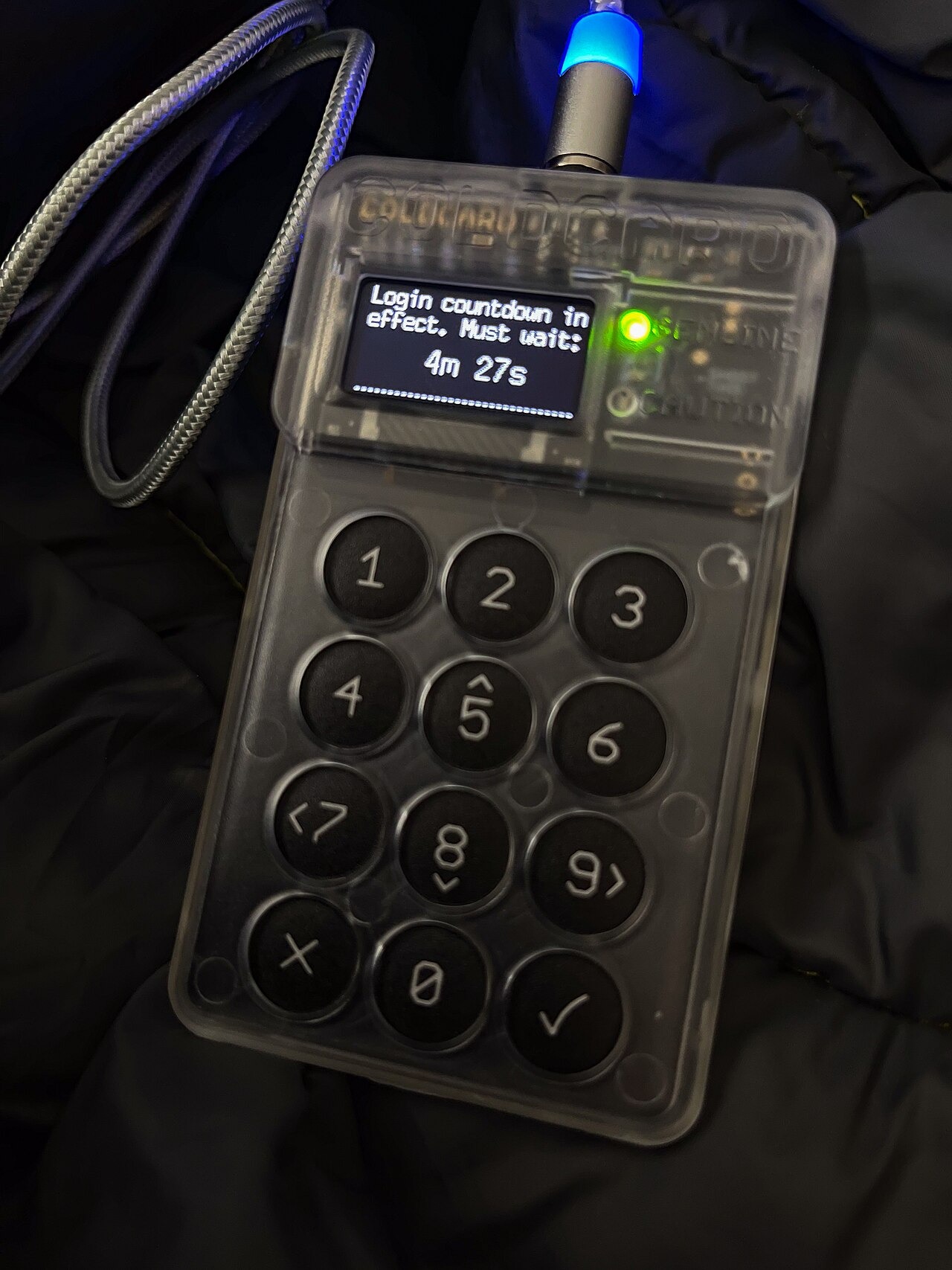 File photo: File photograph of a Coldcard hardware cryptocurrency wallet. Illustrative context; not a photograph of the reported event.
